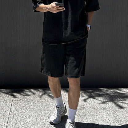 Washed Oversize Short Sleeve T-Shirt & Washed Straight Half Pants Setup WN20291