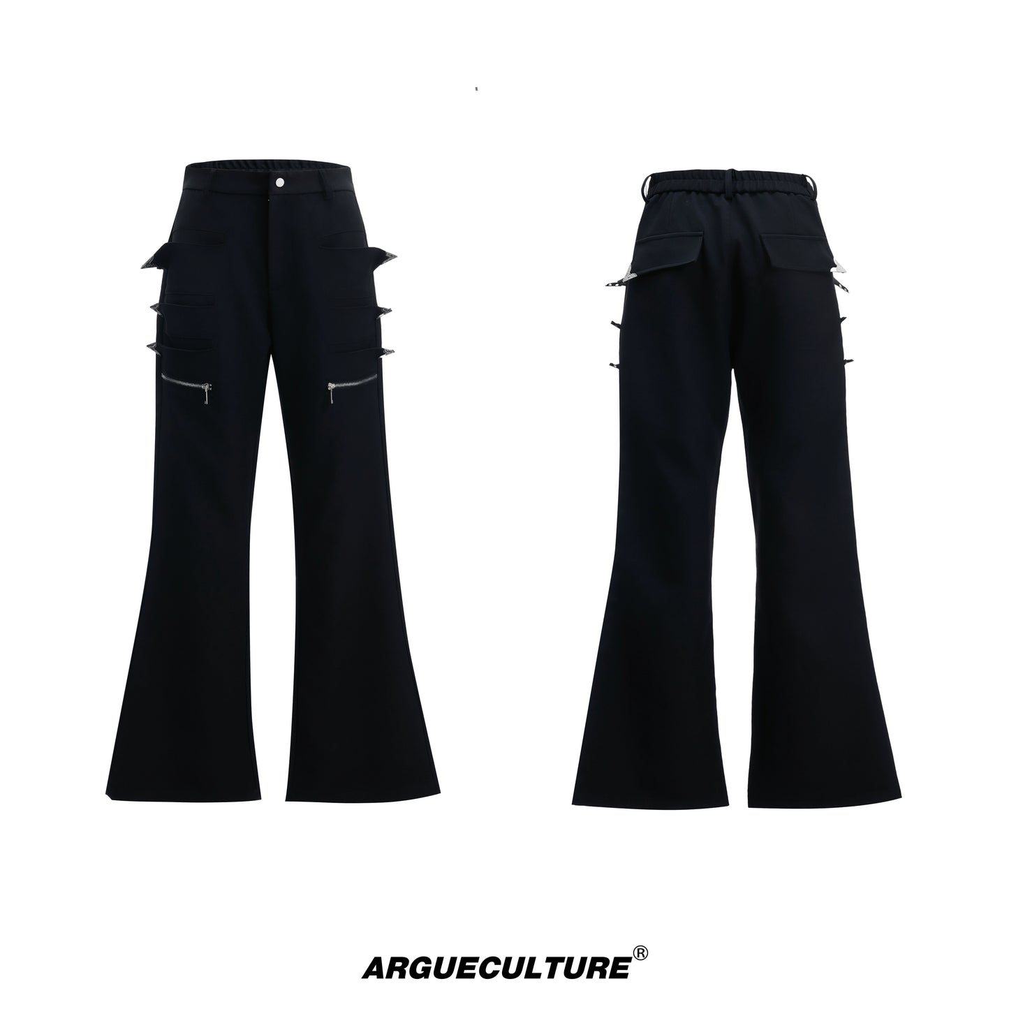 Asymmetrical Metal Zipper Flare Pants WN20682
