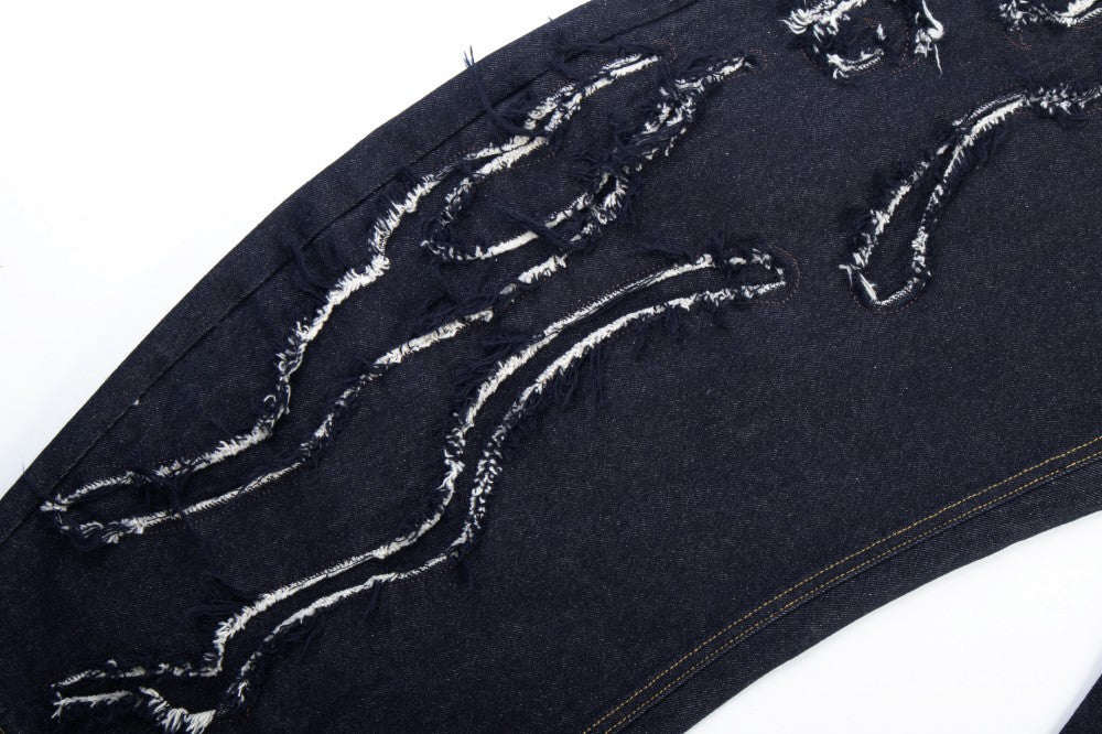 Damage Frayed Wide Leg Denim Jeans WN28017