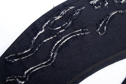 Damage Frayed Wide Leg Denim Jeans WN28017