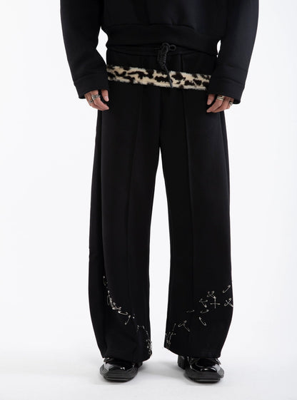 Pin Detail Stand Neck Zipper Sweatshirt &Wide Leg Pants Setup WN20649