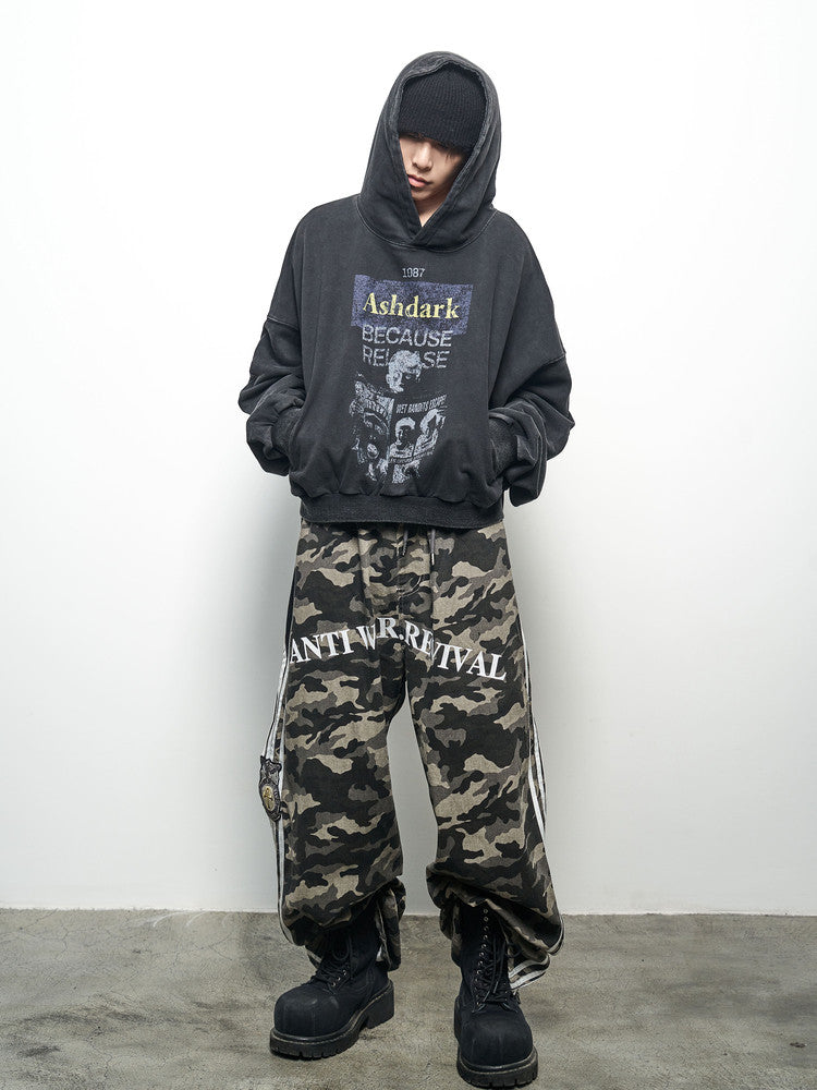 Letter Print Washed Cropped Hoodie WN22969