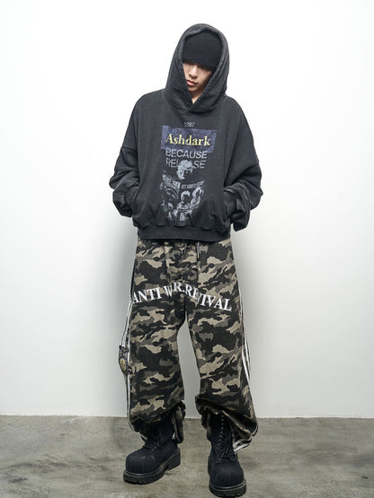 Letter Print Washed Cropped Hoodie WN22969