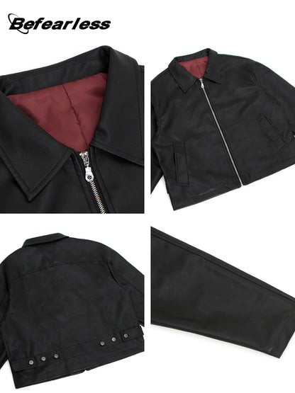 Turn-Down Collar PU Leather Jacket WN26269