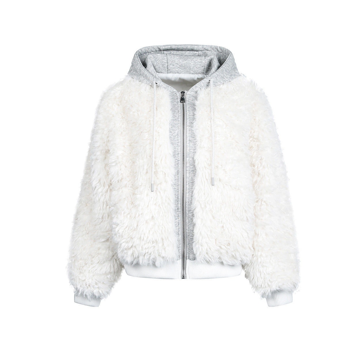 Shaggy Fake Fur Hooded Zipper Jacket WN21874