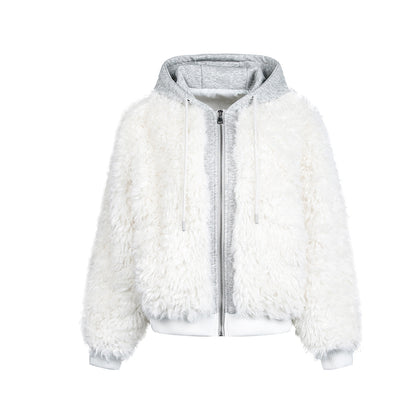 Shaggy Fake Fur Hooded Zipper Jacket WN21874