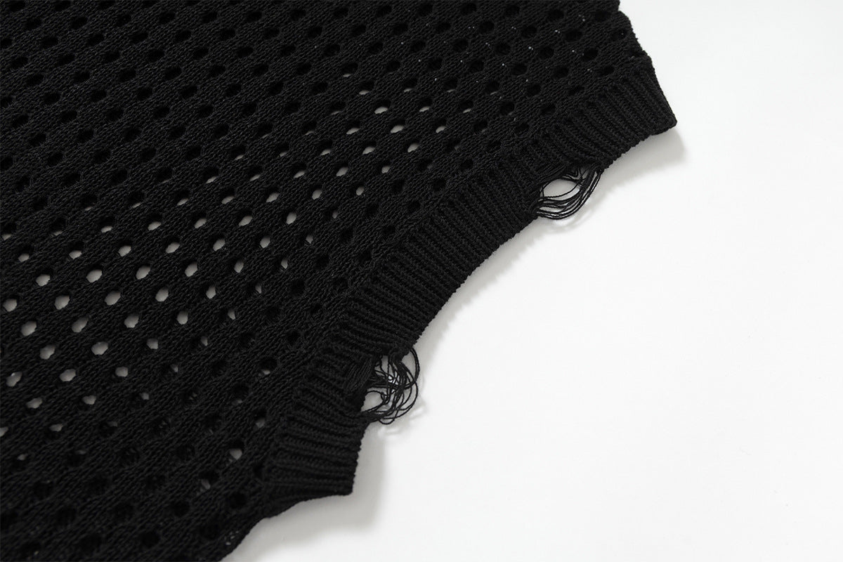 Mesh Damage Design Knit Vest WN25757