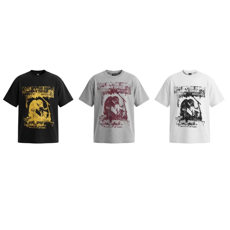 Rock Graphic Print Drop-Shoulder Oversize Short Sleeve T-Shirt WN27931