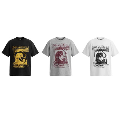 Rock Graphic Print Drop-Shoulder Oversize Short Sleeve T-Shirt WN27931