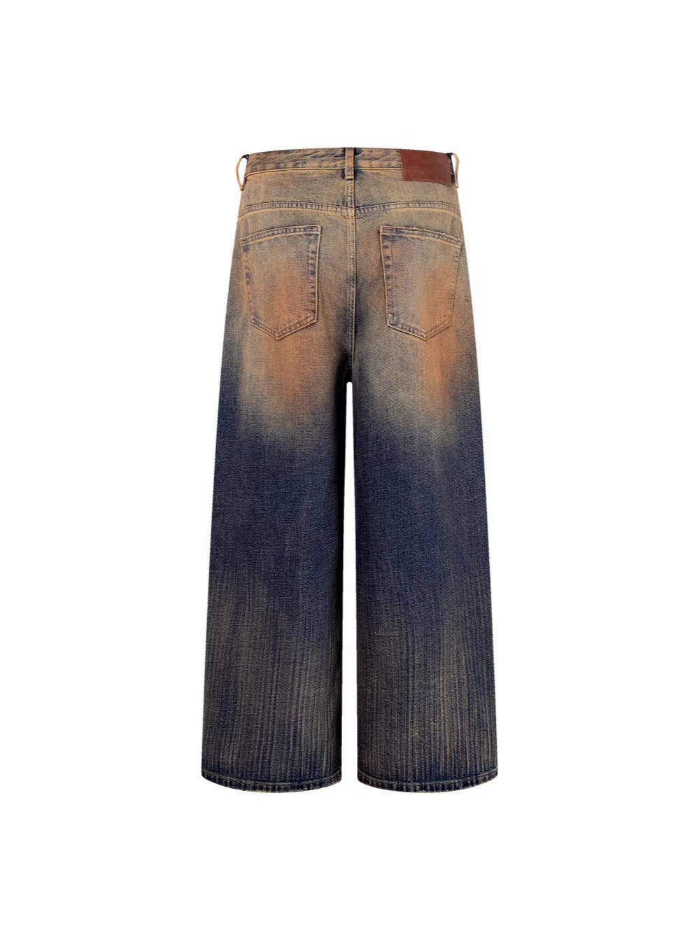Mud Dye Washed Whisker Wide Leg Denim Jeans WN27904
