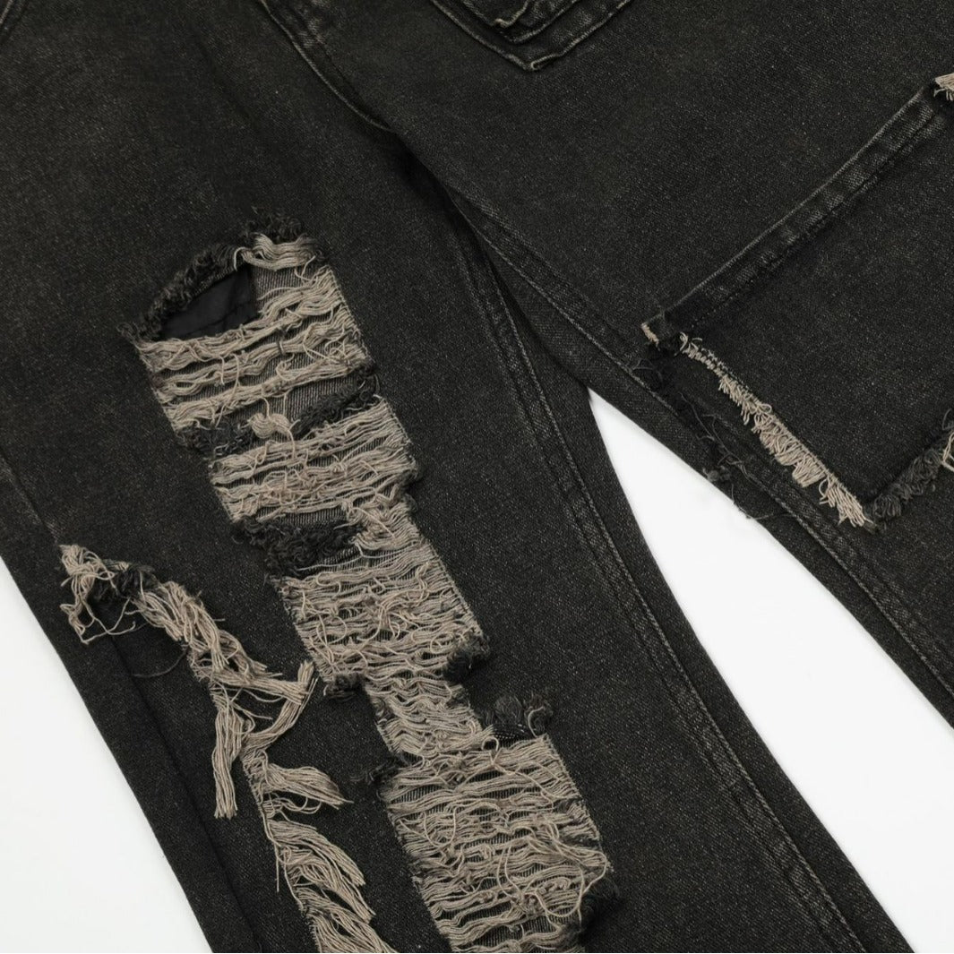 Damage Wide Leg Denim Jeans WN11006