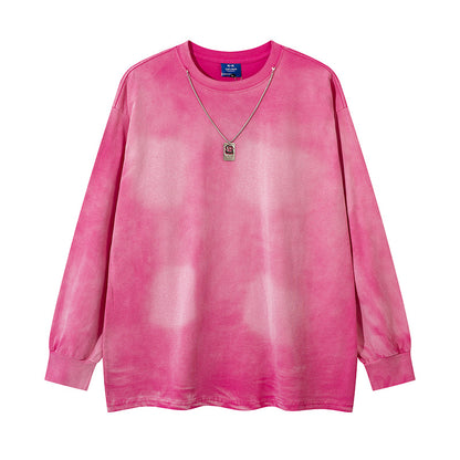 Tie-Dye Washed Necklace Detail Long Sleeve T-Shirt WN11514