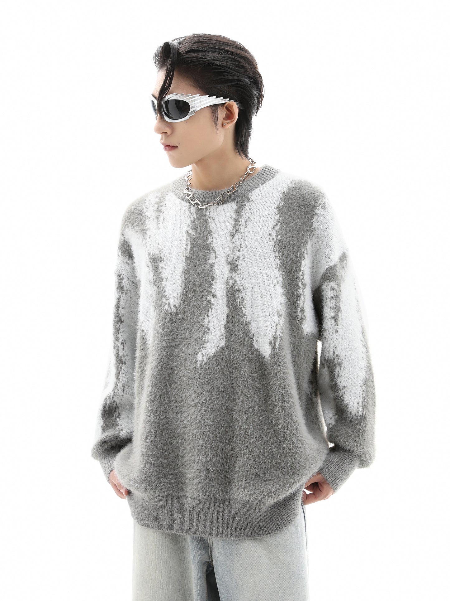 Round Neck Shaggy Oversize Knit Sweater WN10411