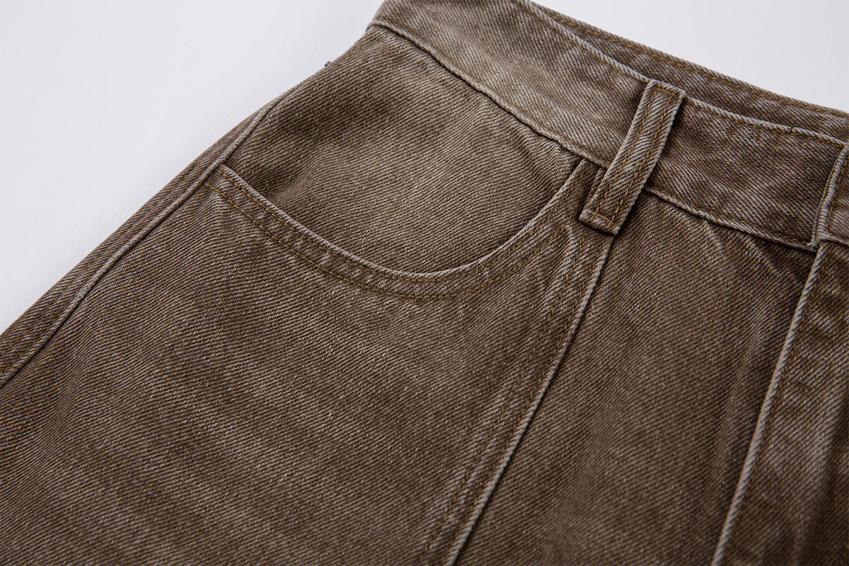 Washed Cargo Wide Leg Denim Jeans WN25392