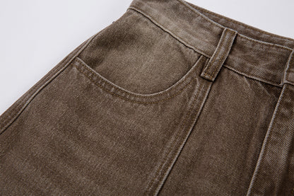 Washed Cargo Wide Leg Denim Jeans WN25392