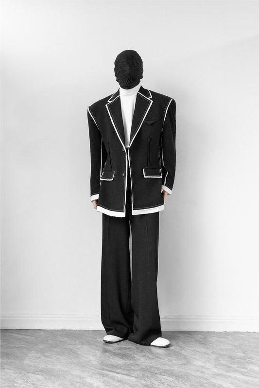 Contrast Frayed Edge Oversize Tailored Jacket & Trousers Setup WN11884