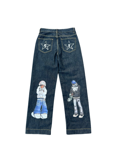 Anime Print Straight Denim Jeans WN24097