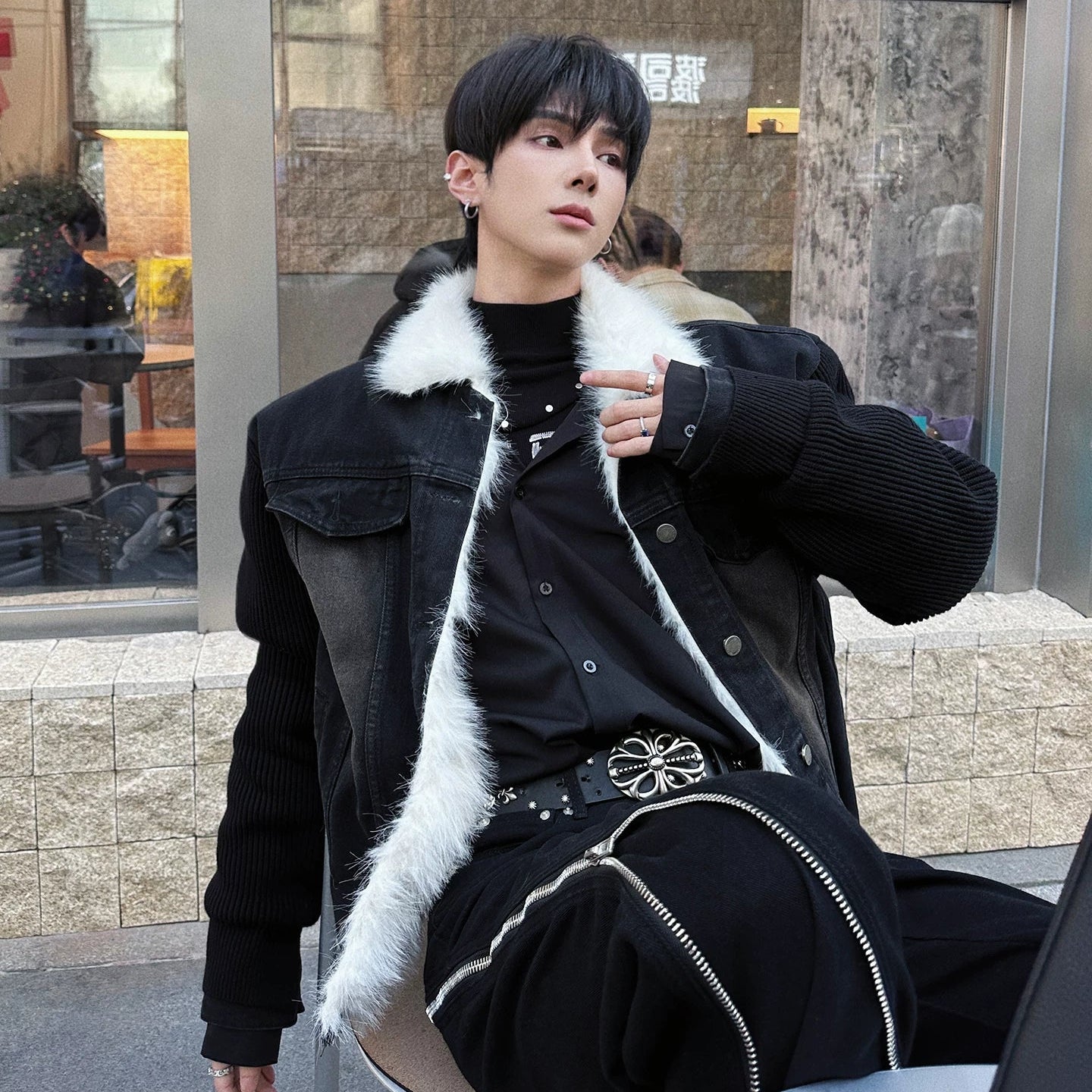 WN25053 Yang Yifan trendy brand belt men's belt jeans belt youth Korean style men's personalized perforated new product WN25053