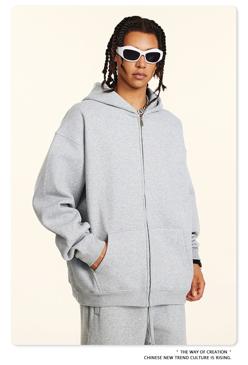Fleece Lining Oversize Washed Zipper Hoodie WN9943