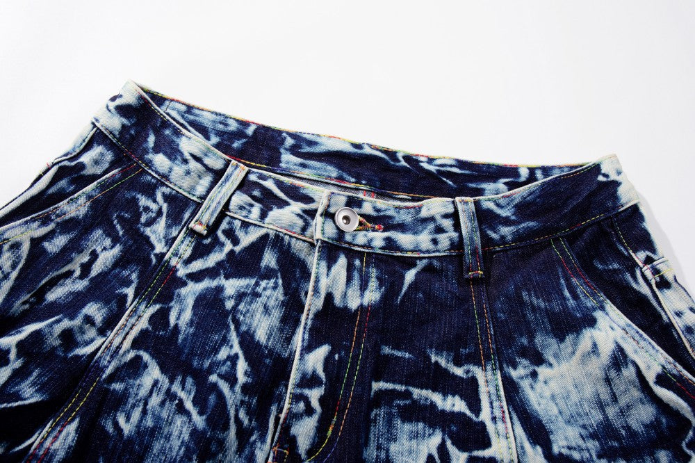 Abstract Print Wide Leg Denim Jeans WN28011
