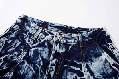 Abstract Print Wide Leg Denim Jeans WN28011