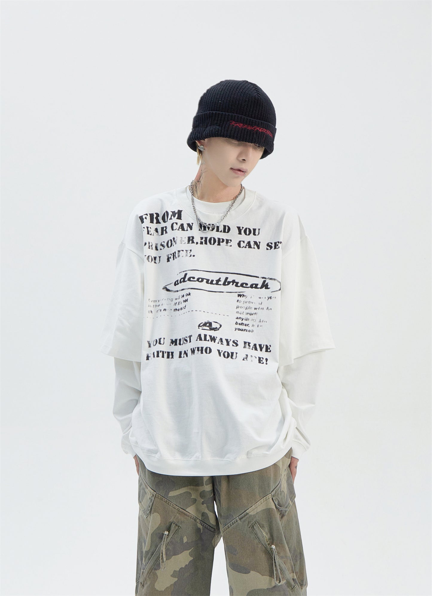 Double Layered Oversize Round Neck Sweatshirt WN8814