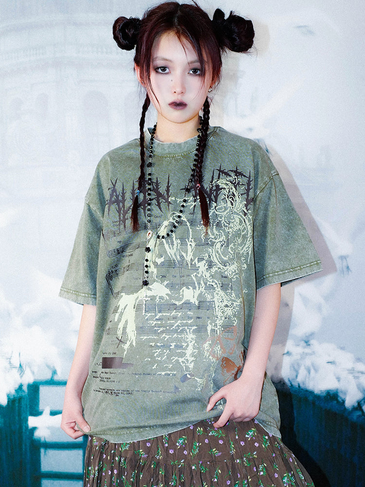 Grunge Washed Oversize Short Sleeve T-Shirt WN15933