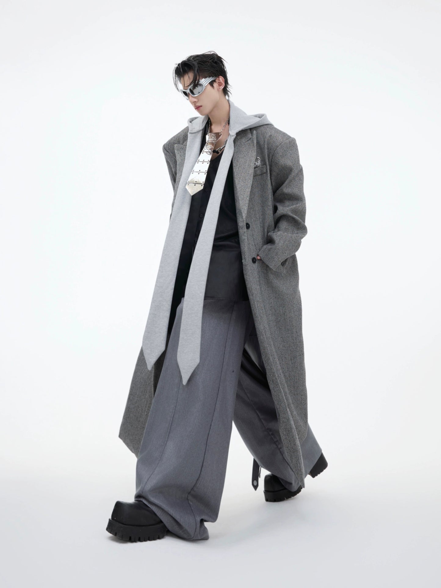 Oversize Long Coat with Hooded Tie WN9862