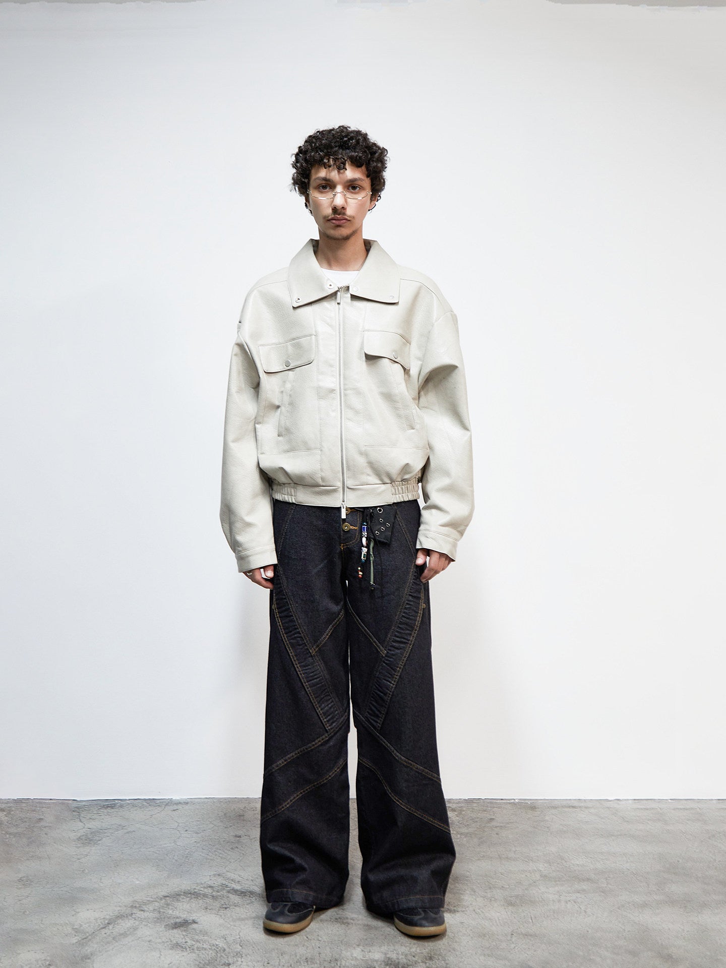 Vintage Imitation Cowhide PU Leather Stand Neck Short Jacket WN22924