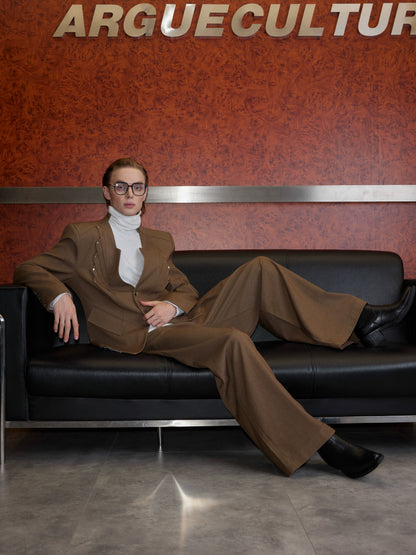 Deconstructed V-Neck Wool Blend Tailored Jacket & Trousers Setup WN21753