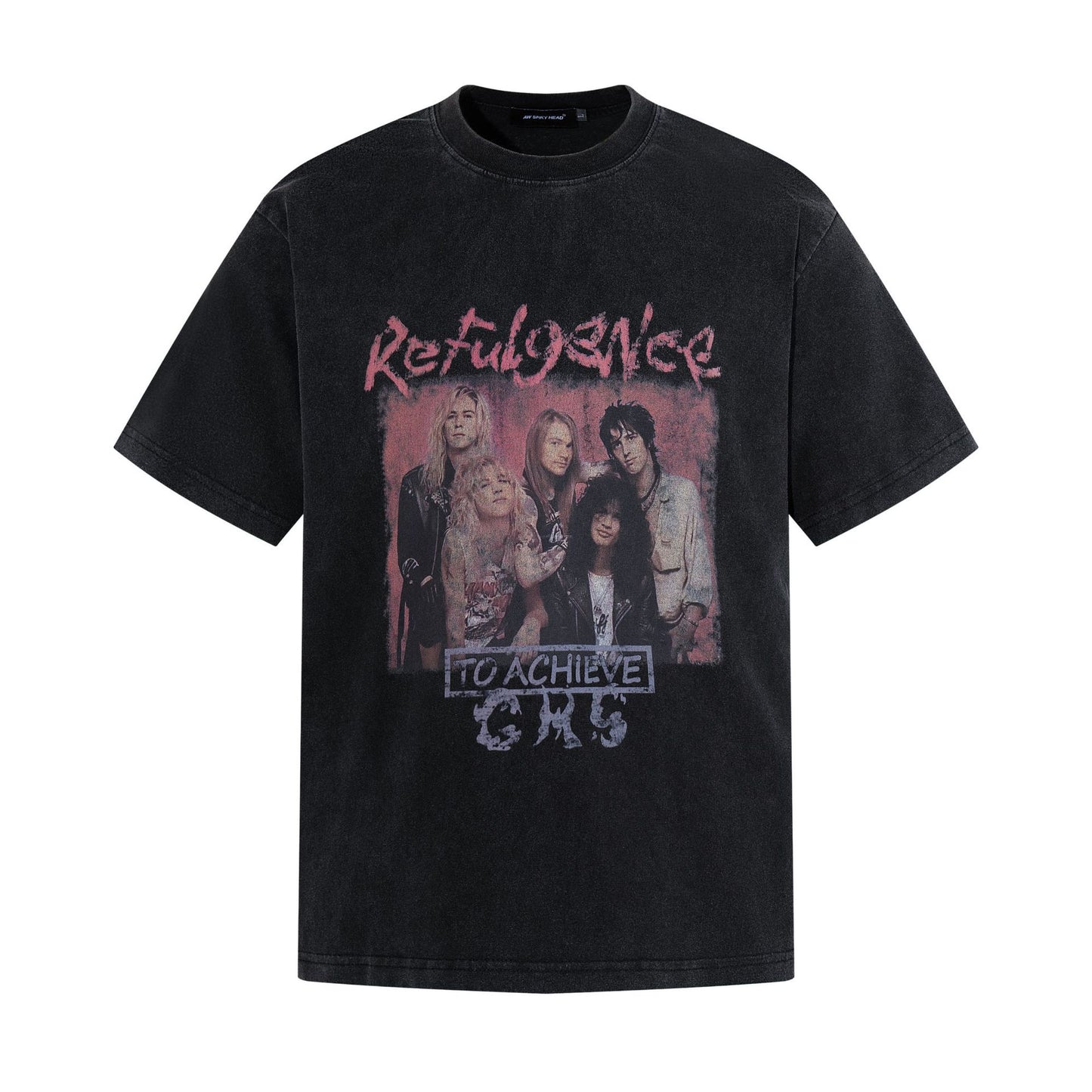 Washed Portrait Letter Print Short Sleeve T-Shirt WN25434