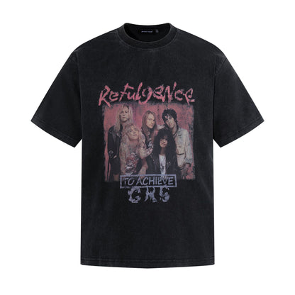 Washed Portrait Letter Print Short Sleeve T-Shirt WN25434