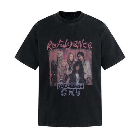 Washed Portrait Letter Print Short Sleeve T-Shirt WN25434