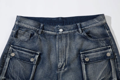 Embroidery Wide-Leg Cargo Denim Jeans WN11366