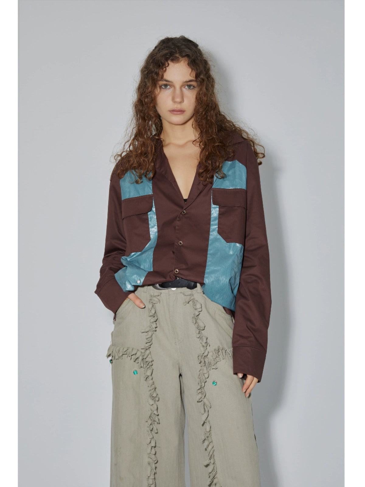 Colorblock Patchwork Long Sleeve Shirt WN18902