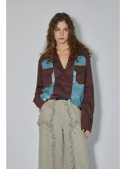 Colorblock Patchwork Long Sleeve Shirt WN18902