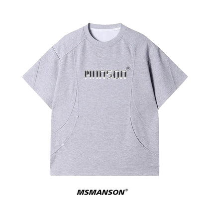 Curve Pocket Patch Embroidery Short Sleeve T-Shirt WN18730