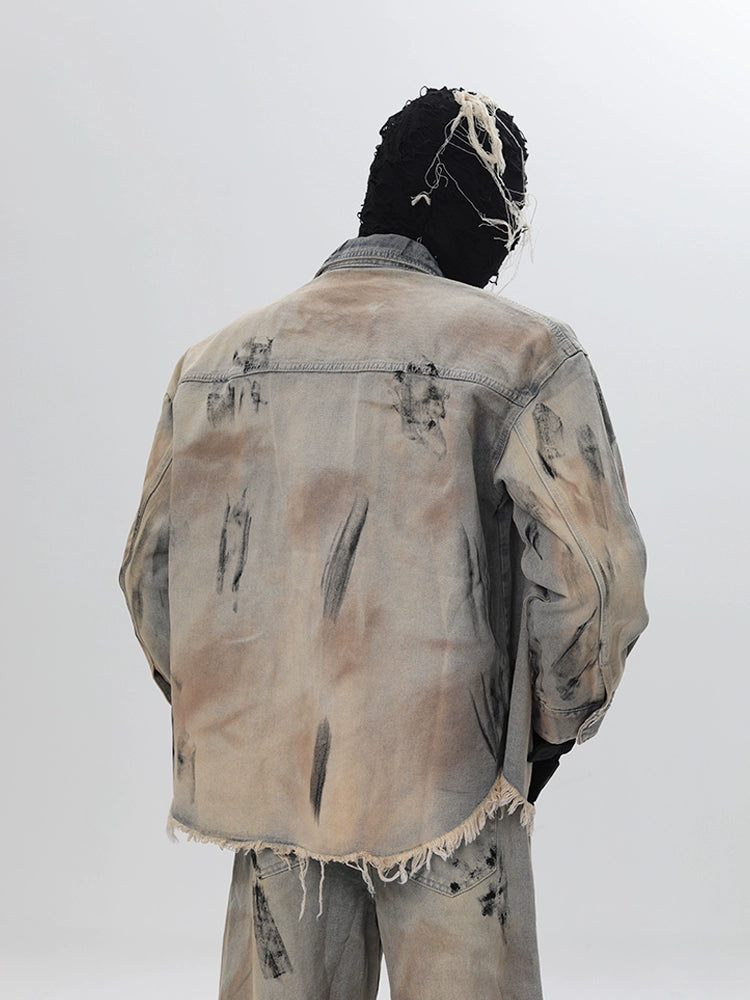 Deconstructed Gradient Denim Jacket & Denim Jeans Setup WN18662