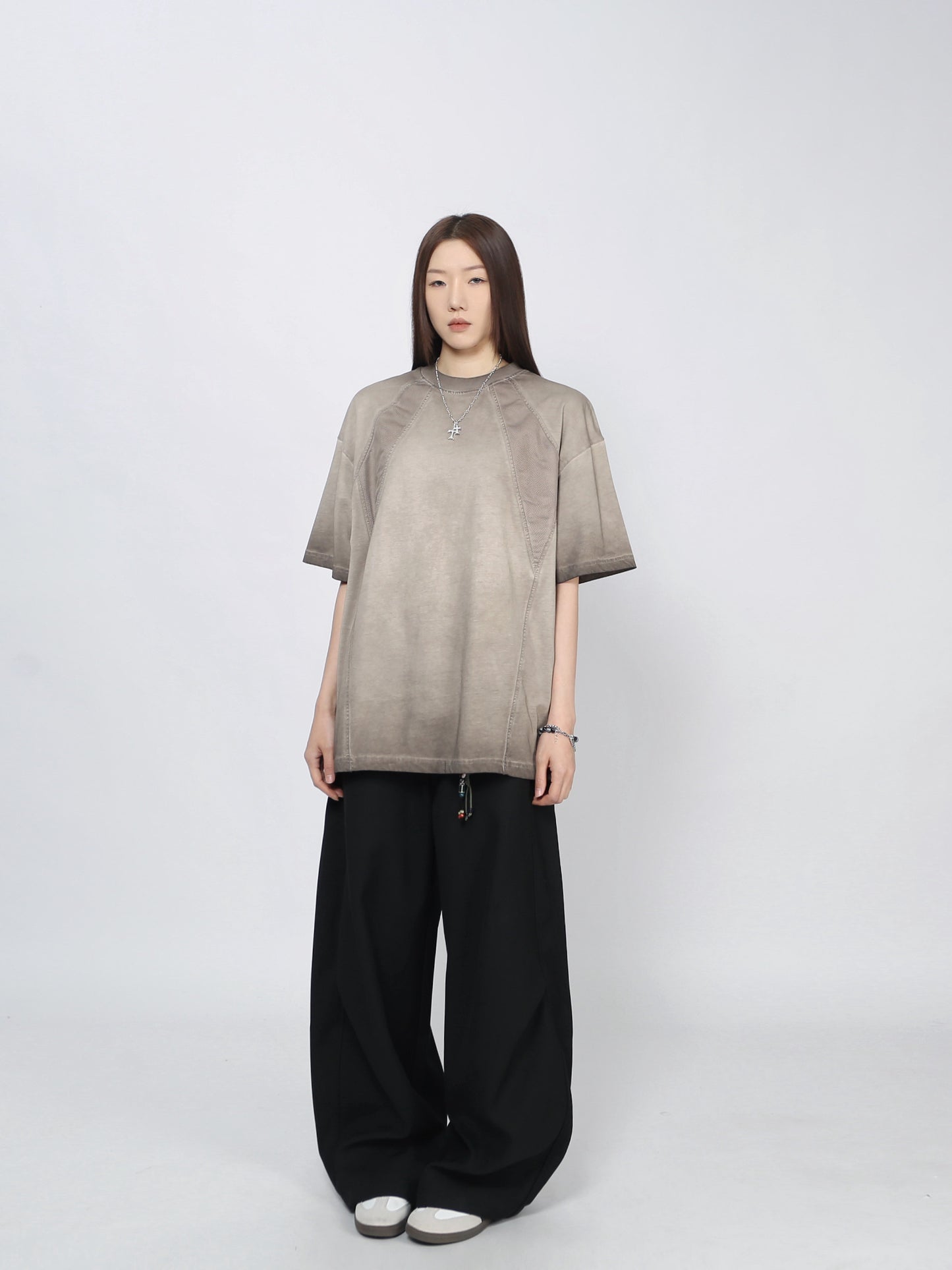 Washed Patchwork Oversize Short Sleeve T-Shirt WN24406