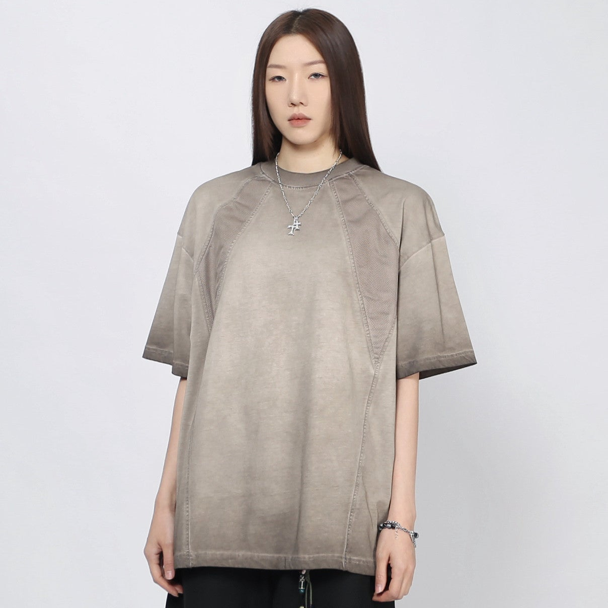 Washed Patchwork Oversize Short Sleeve T-Shirt WN24406