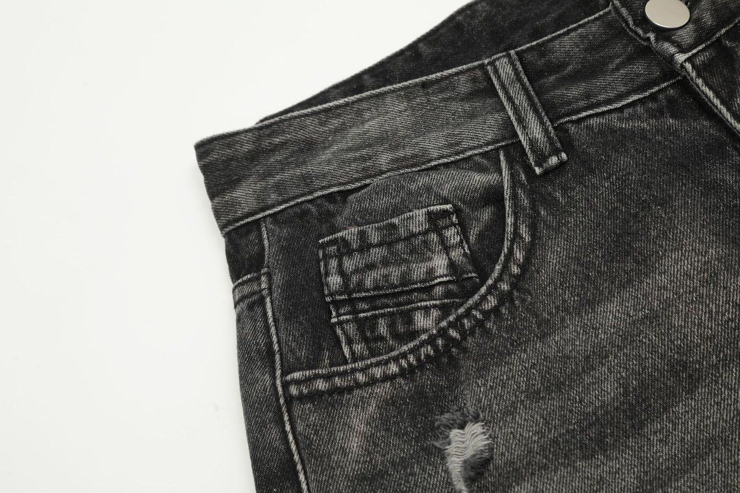 Washed Damage Straight-Leg Denim Jeans WN11395