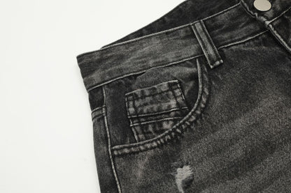 Washed Damage Straight-Leg Denim Jeans WN11395