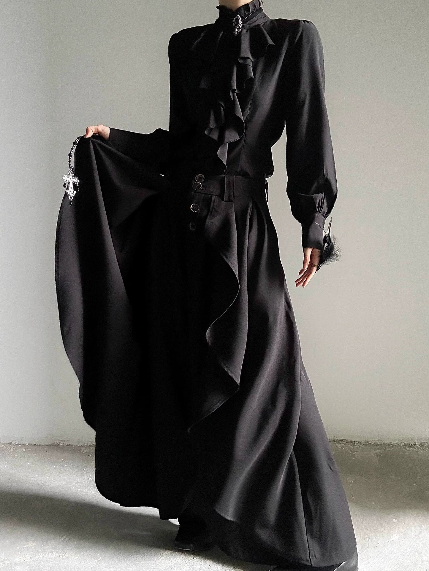 Asymmetric Design Flowy Wide Leg Trousers WN19644