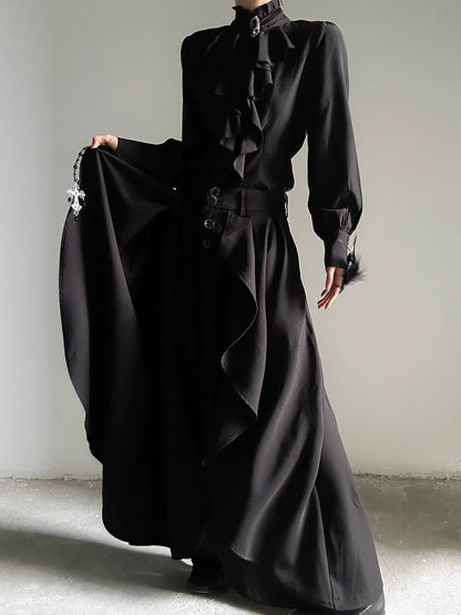 Asymmetric Design Flowy Wide Leg Trousers WN19644