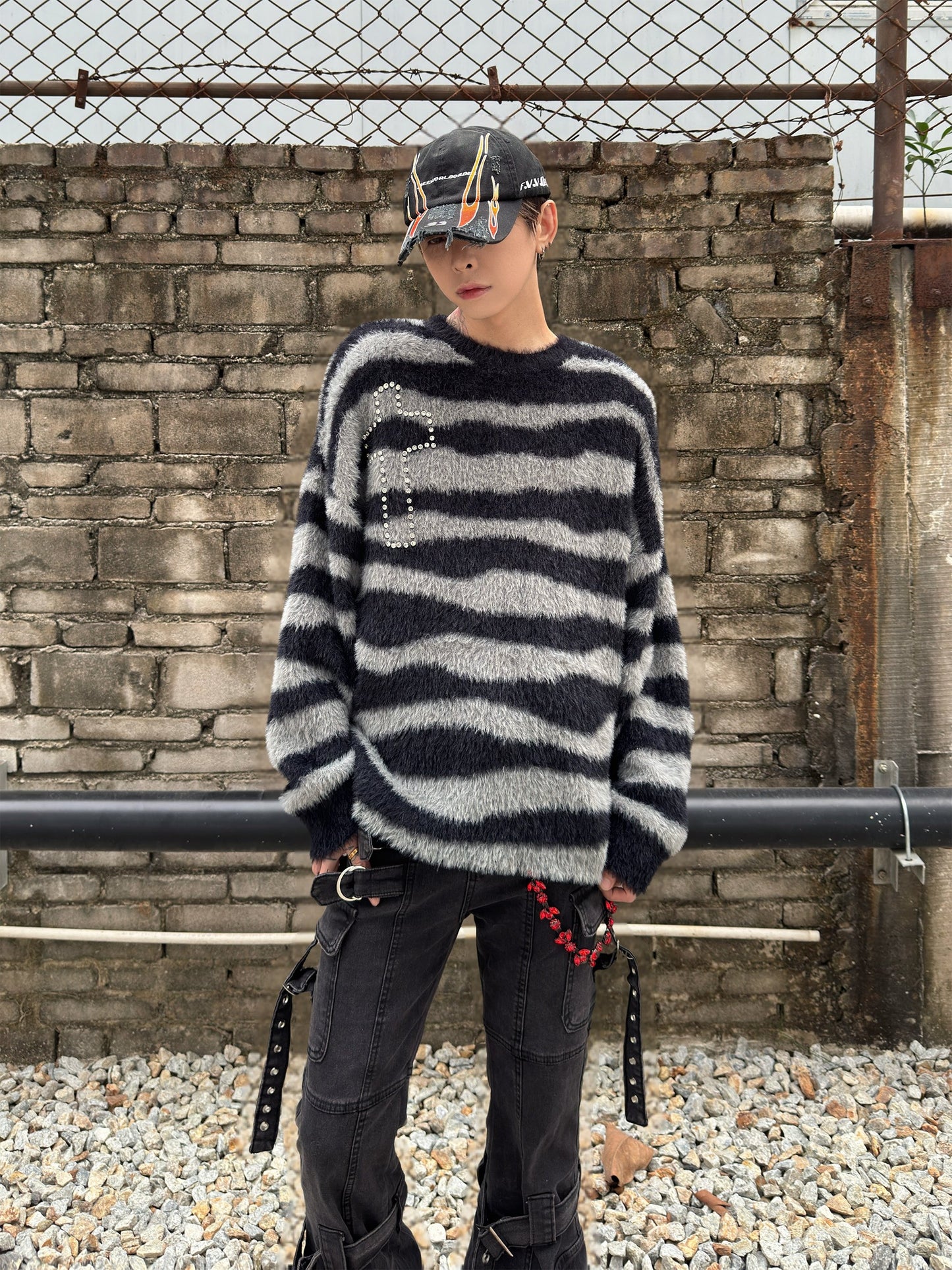 Cross Rhinestone Mohair Oversize Knit Sweater WN22981