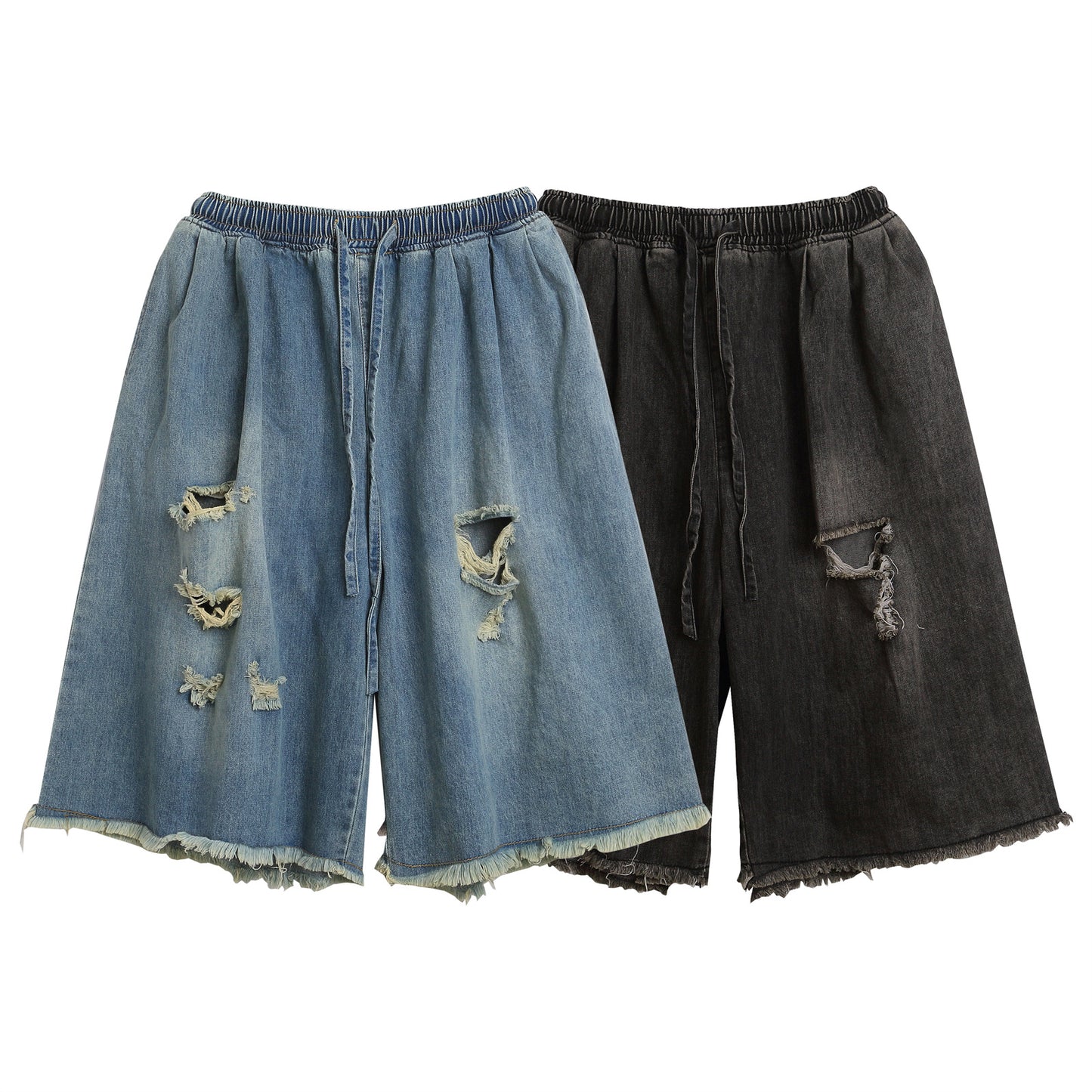 Damage Raw Hem Denim Half Jeans WN26784