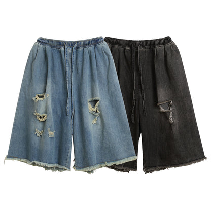 Damage Raw Hem Denim Half Jeans WN26784