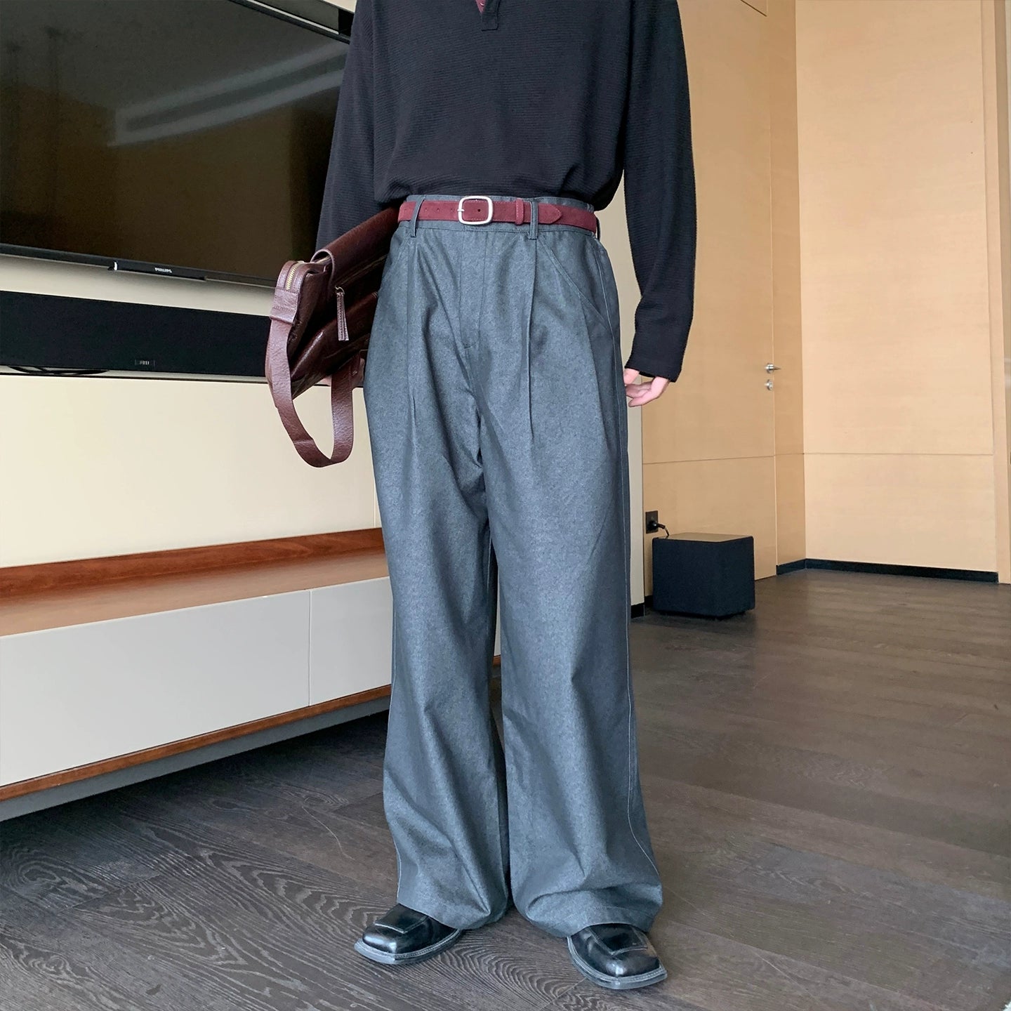 Textured Draping Wide Leg Trousers WN20481