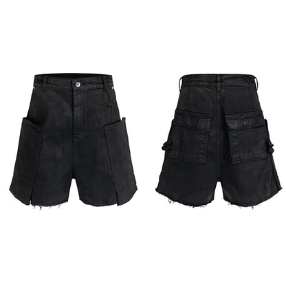 Washed Coating Cargo Pocket Denim Half Pants WN25714