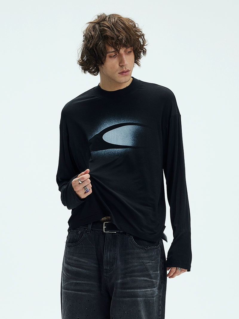 Digital Spray Paint Skin Friendly Elastic Long Sleeve T-Shirt WN9074